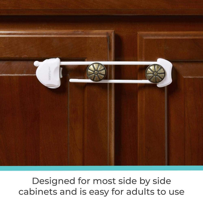 Toddleroo by North States Large Sliding Cabinet Locks | Keep Side by Side cabinets Safely & securely Closed | Works on Cabinet Handles up to 4.5" Apart | Baby proofing with Confidence (2-Pack, White) - NewNest Australia