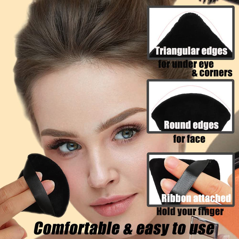 Ocim 4 Pack Triangle Powder Puffs for Face Powder,Soft Velour Makeup Setting Powder Puff with Case,Black S-4Pack Black - NewNest Australia