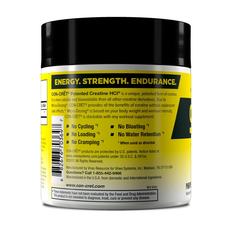 CON-CRET Patented Creatine HCl Lemon-Lime Powder, Stimulant-Free Workout Supplement for Energy, Strength, and Endurance, 64 Servings Lemon Lime - NewNest Australia