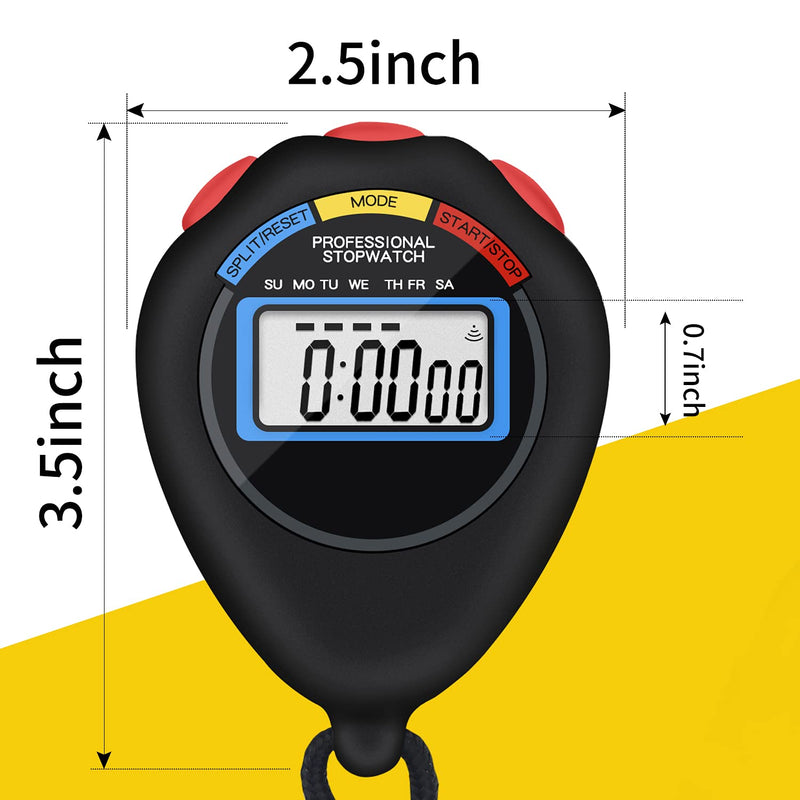6 Pack Multi-Function Electronic Digital Sport Stopwatch Timer, Large Display with Date Time and Alarm Function,Suitable for Sports Coaches Fitness Coaches and Referees（Black） Black - NewNest Australia