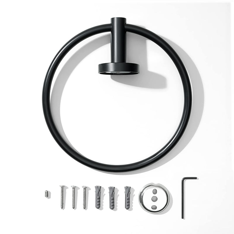 HITSLAM Matte Black Towel Ring for Bathroom, SUS304 Stainless Steel Hand Towel Holder Wall Mounted, Modern Simple Round Kitchen Hand Towel Ring with Hardware Accessories - NewNest Australia