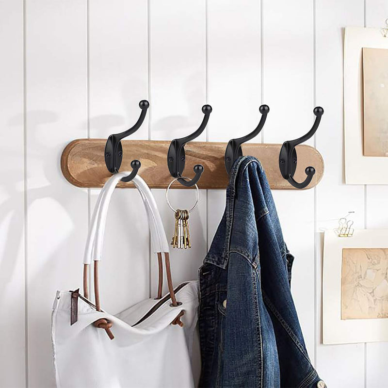 NewNest Australia - E-Senior Wall Hooks Coat Hooks Towel Hook for Hanging Heavy Duty Hat Hook Double Wall Mounted Coat Hanger with Screws Cup Retro 10 Pack Black 