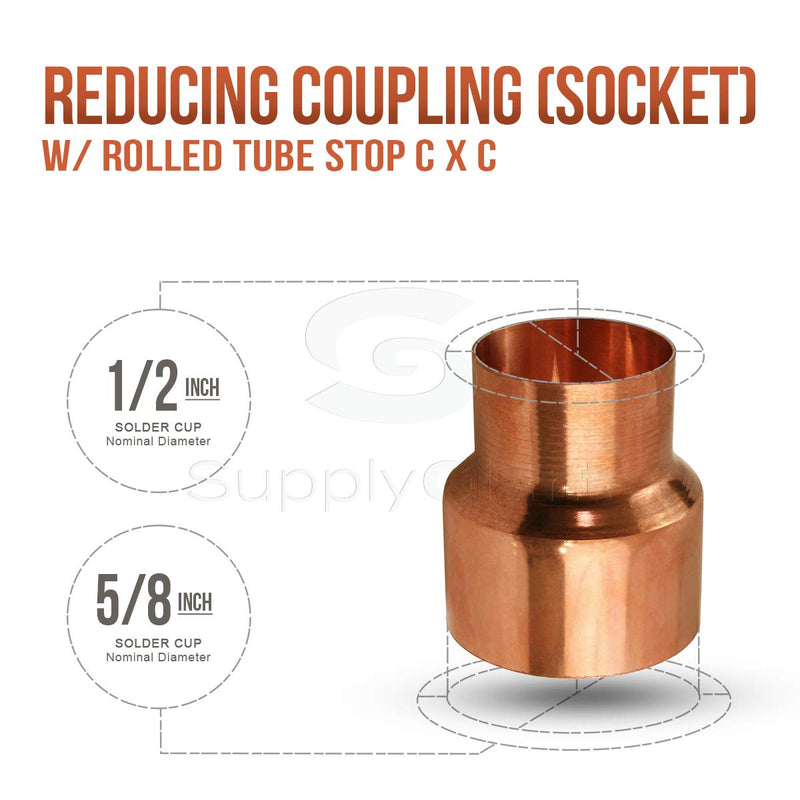 Supply Giant DDSD5812-5 Reducing Copper Coupling Fittings With Sweat Ends And Rolled Tube, 5/8 X 1/2 Inch - NewNest Australia