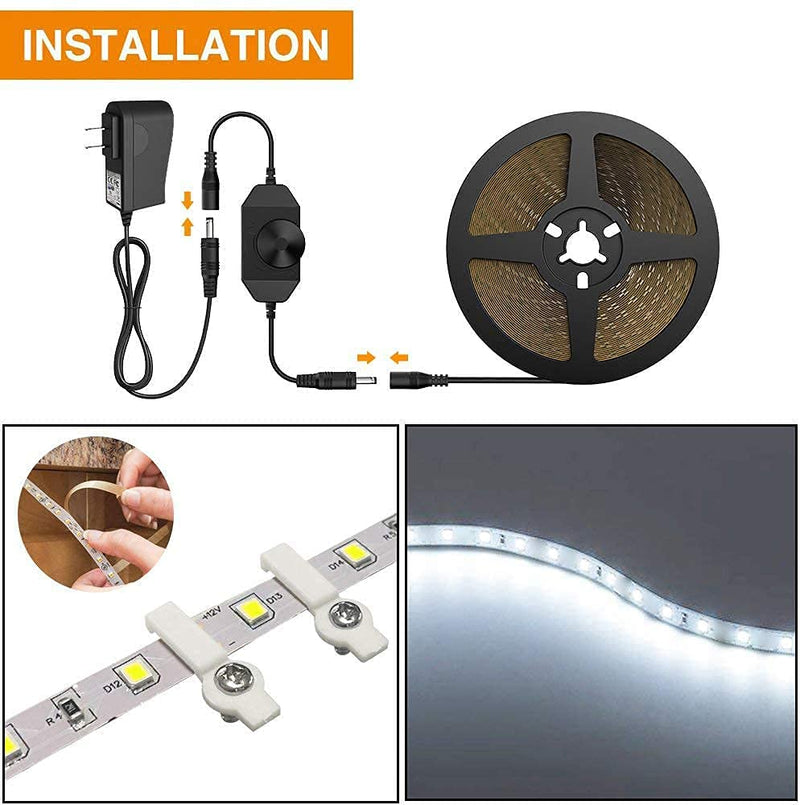 Onforu White LED Strip Lights, 16.4ft Dimmable LED Light Strip, 6000K Bright Daylight White Tape Light, 5M 12V Ribbon Light, 300 LEDs Flexible Vanity Mirror Light for Under Cabinet, Bedroom, Kitchen - NewNest Australia