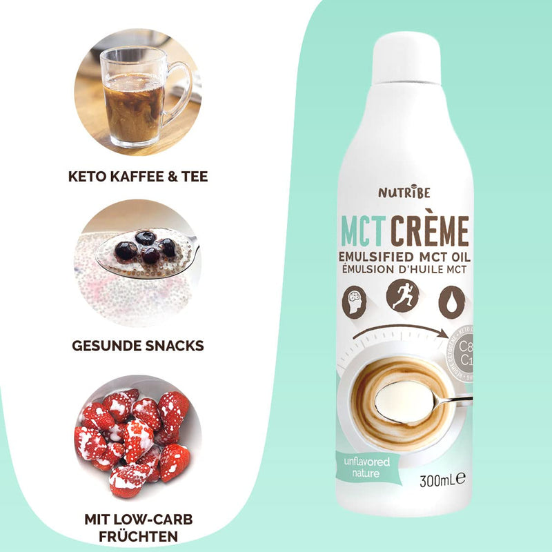 Nutribe MCT CREAM | C8 C10 MCT Oil Emulsion - 3X more ketones, Great energy source | Brain, Low Carbohydrate Diet, Intermittent Fasting 300.00 ml (Pack of 1) - NewNest Australia