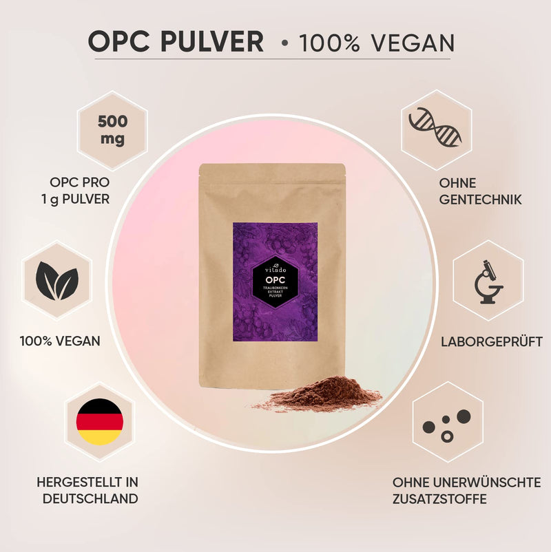 OPC grape seed extract high dosage - 250g OPC powder without additives - Made in Germany - Laboratory tested - Vegan - NewNest Australia
