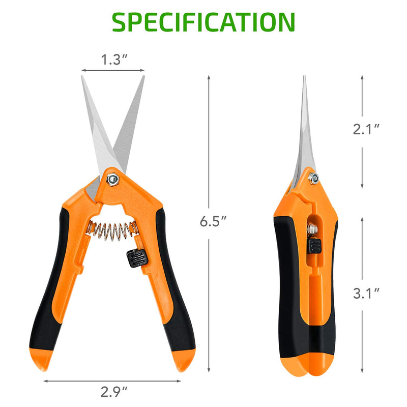 iPower GLPRNR6OR 6.5 Inch Gardening Pruning Shears Hand Scissors with Straight Stainless Steel Blades for Trimming Herbs, Plants, Hydroponic, 1-Pack, Orange - NewNest Australia