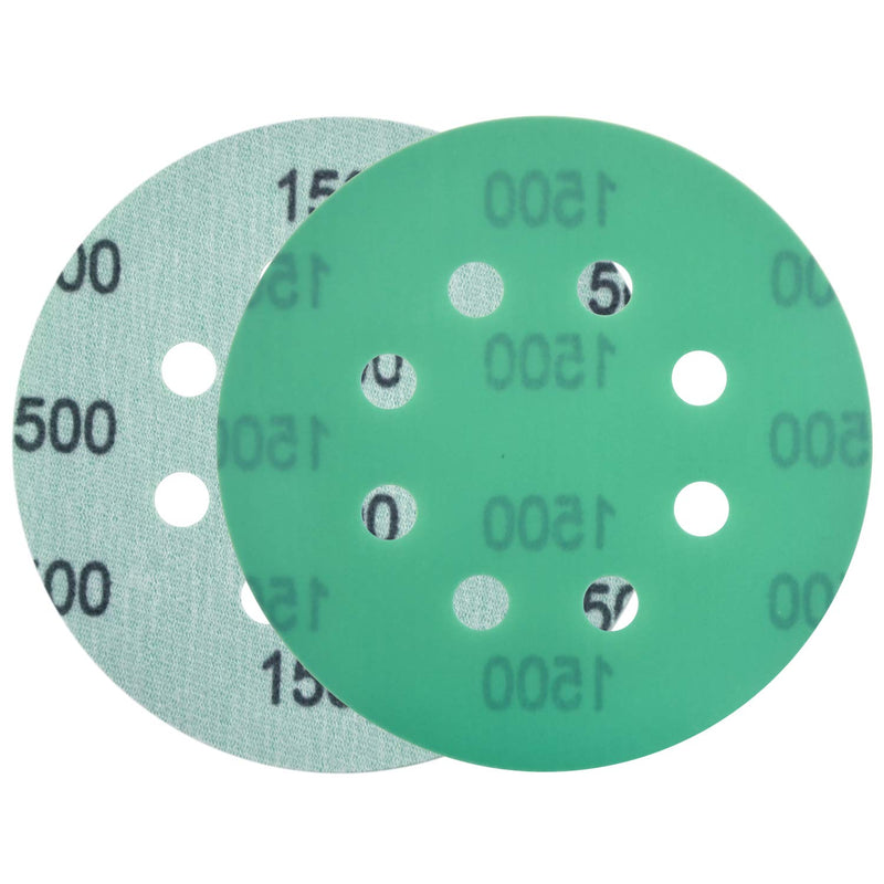 POLIWELL 5 Inch Sanding Discs 8 Holes 240/600/1500/2000 Grit Wet Dry Film-Backed Green Line Hook and Loop Dustless Power Random Orbital Sander Paper, for Car Paint Wood or Metal Polishing, 20 Pack Assortment - NewNest Australia