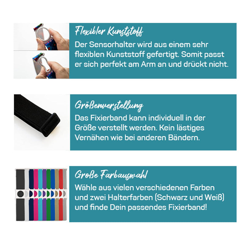 Slidesticker | Freestyle Libre 3 - Fixing Tape | Flexible - Waterproof - Strong Hold | Sensor Protection, Fixing For Freestyle Libre Sensor | Holder: White (Large: 35-45 Cm, Turquoise) - NewNest Australia