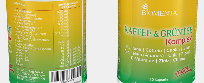 Biomenta Coffee & Green Tea Complex - With Green Tea, Green Coffee, Guarana, Caffeine, Choline, Cinnamon, Bromelain, Chilli, Piperine And More - 120 Vegan Capsules - NewNest Australia