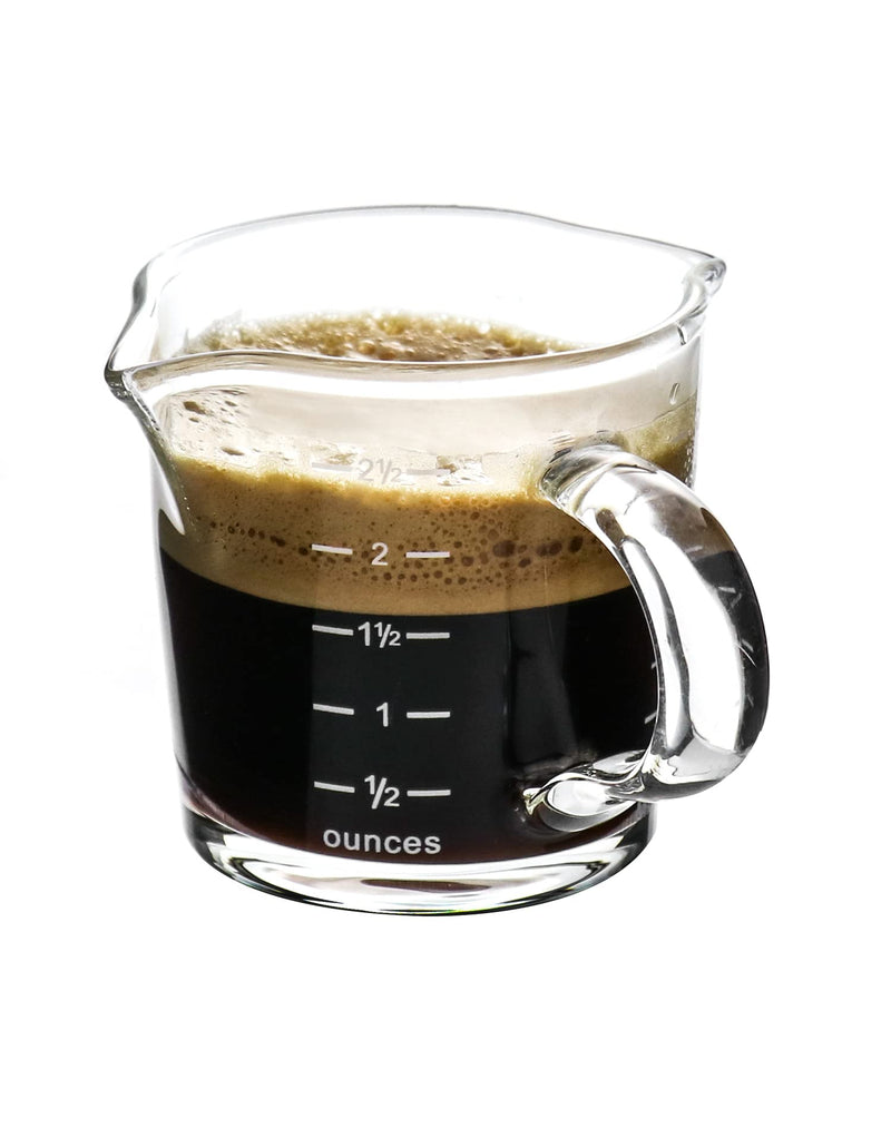QWORK Espresso Shot Glass with Handle, 2 Pack 3-Ounce Double Spout Glass Measuring Cup Triple Pitcher Milk Cup with Two Scales (OZ&ML) - NewNest Australia