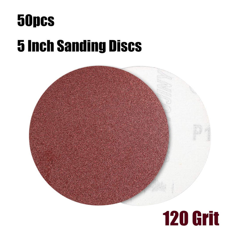 Sydien 50Pcs Red 5 Inch Sanding Discs 120Grit Dustless Hook and Loop Sandpaper for Random Orbital Sander - NewNest Australia