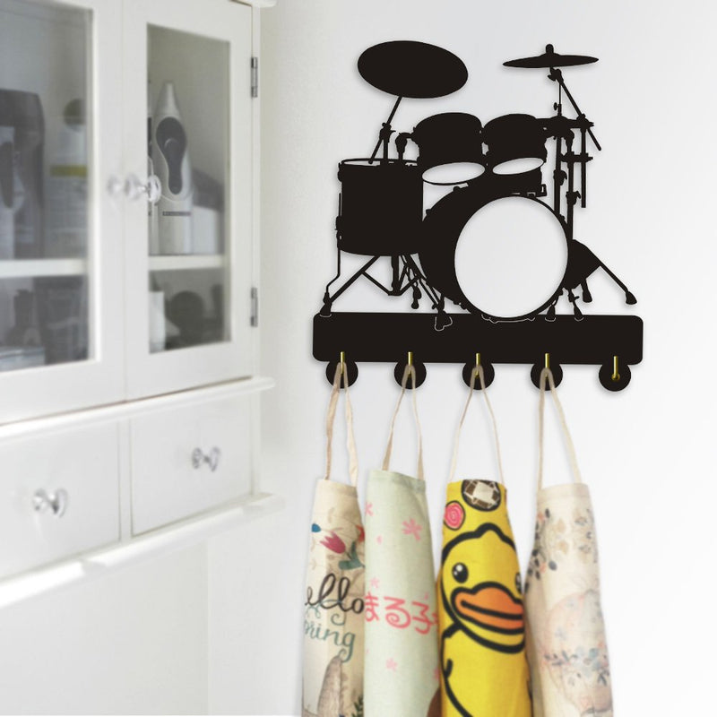 NewNest Australia - Drum Wall Hook Multi-Purpose Wall Hanger Coat Bags Clothes Keys Holder Heavy Duty Brass 5 Hooks Music Instrument Household Decor Hooks Drummer Gift 30cm 