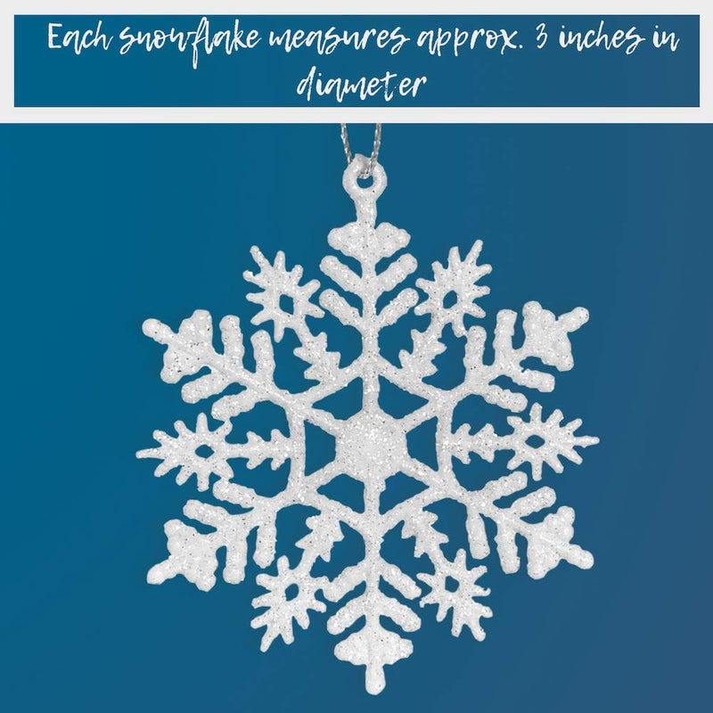 NewNest Australia - BANBERRY DESIGNS Small White Snowflakes - 3" Diam.Glittered Snow Flake Ornaments - Bulk Pack of 96pcs Shatterproof Plastic 96 