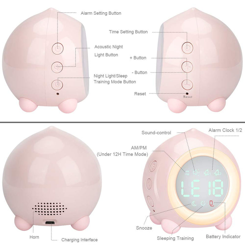 NewNest Australia - Allnice Digital Alarm Clock, LED Bedside Clock Dual Alarm Clock with Night Light, Alarm Clock for Kids, Small Alarm Clock for Home Bedroom Travel, USB Powered, Cute Peach Deisgn (Pink) 