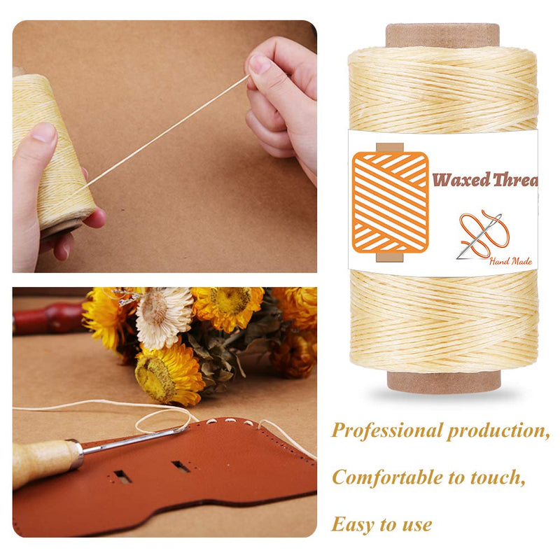 Qmnnma Waxed Thread 250m/273Yard, Leather Sewing Waxed Thread Cord, 150D Waxed Book Binding Thread, Waxed Coated Thread for Beginners Leather Craft DIY Bags Wallets, Shoe Repairing, Jewelry Making Apricot - NewNest Australia