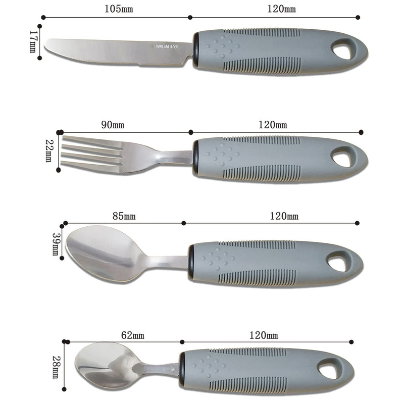 Yuflen 4Pcs Grey Disability Aids Cutlery Sets Extra Wide Handles Easy Grip Cutlery Set Soft and Comfortable Grips Cutlery for Disabled,Elderly and Parkinson's Arthritis - NewNest Australia