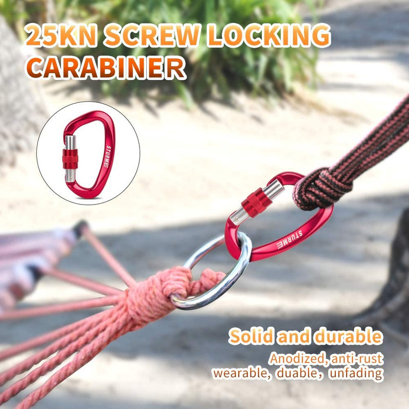 STURME UIAA Certified Climbing Carabiner Clips, 2 Pack 25KN(5623lbs) Screwgate Locking Carabiner Heavy Duty Caribeener Clips, Large Carabiner D Ring for Rock Climbing & Mountaineering Red - NewNest Australia