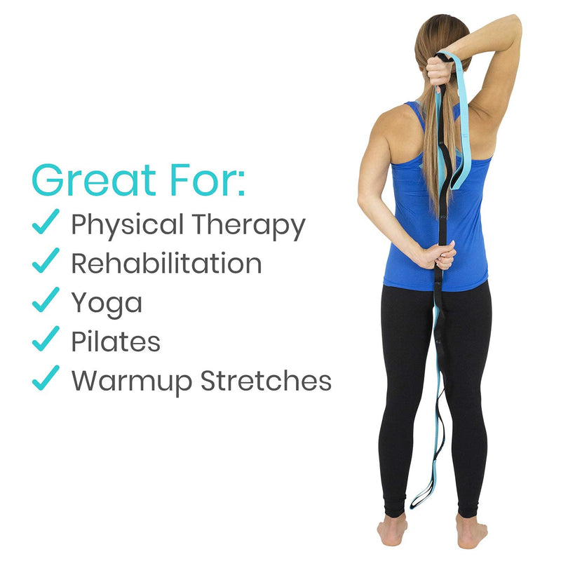 Vive Stretch Strap - Leg Stretch Band to Improve Flexibility - Stretching Out Yoga Strap - Exercise and Physical Therapy Belt for Rehab, Pilates, Dance and Gymnastics with Workout Guide Book Teal - NewNest Australia