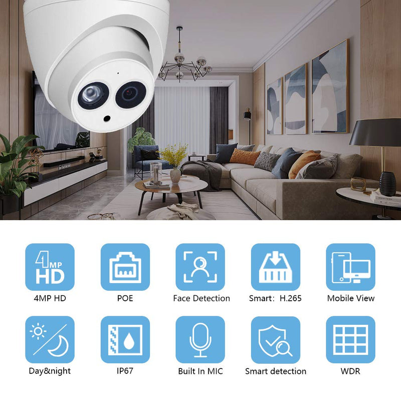 4MP HD Security POE IP Camera, OEM IPC-HDW4433C-A 2.8mm Lens, Home&Outdoor Network Surveillance Eyeball Dome Camera with Built-in MIC, 165ft Smart IR Night Vision，H.265+，WDR IP67 - NewNest Australia