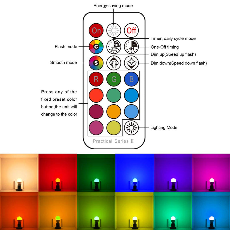 ILC E12 LED Light Bulbs (40w Equivalent) 5W, Color Changing RGB, A15 Small Base Candelabra Round Light Bulb, Candle Base, 2700K Warm White 12 Colors 2 Modes Timing with Remote Control (4 Pack) Small Screw E12 *4 - NewNest Australia