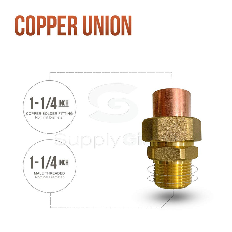 Supply Giant DDNV0114 1-1/4" Lead Free Copper Union Fitting with Sweat to Male Threaded Connects - NewNest Australia