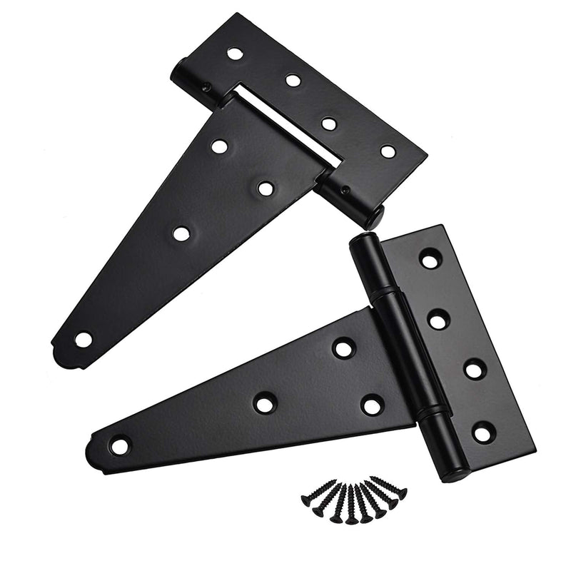 6 Inch T-Strap Shed Door Hinges Heavy Duty ,Black Tee Hinge for Wooden Fences,Yard Door,Barn Door Gates, Wrought Hardware Rustproof,2Pack/Set 6 inch x 2PCS - NewNest Australia