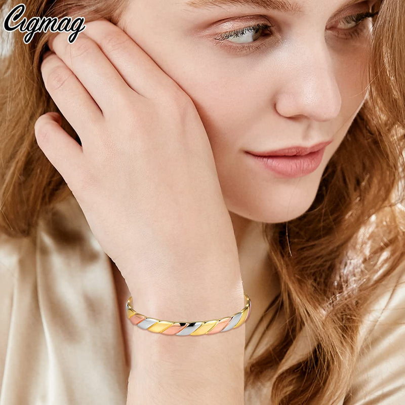 Cigmag Lymphatic Drainage Copper Magnetic Bracelet for Women 99% Solid Pure Copper Ultra Strength Magnet Adjustable Brazaletes Cuff Bangle with Gift Box (Tricolor Pattern) 1-tricolor - NewNest Australia