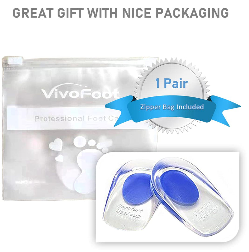 VivoFoot Gel Heel Cups, Shoe Inserts for Plantar Fasciitis, Heel Spur & Achilles Pain Relief, Heel Lift Pads for Men & Women (Large, 1 Pair) Blue Large, 1 Pair - NewNest Australia