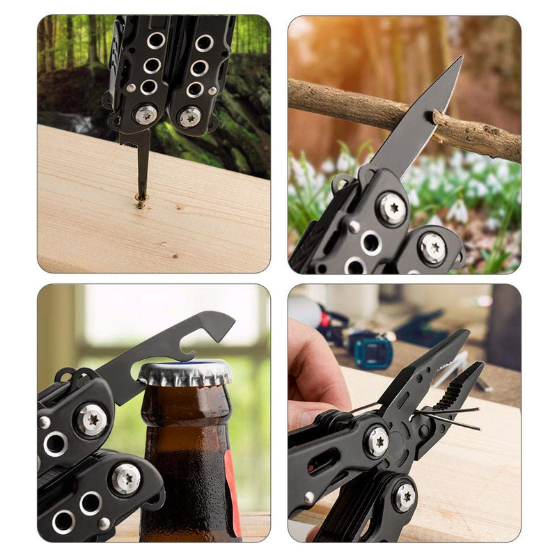 Suruid 12 in 1 Multi tool Pliers Pocket Knife with Durable Nylon Sheath, Multitool with Pliers, Bottle Opener, Screwdriver, Saw-Perfect for Outdoor, Survival, Camping, Fishing, Hiking - Cool Black - NewNest Australia