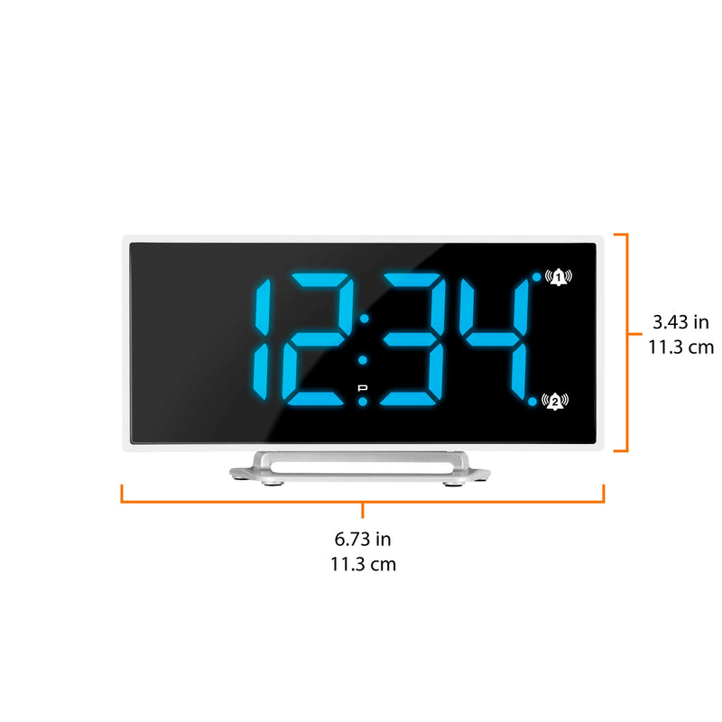 NewNest Australia - Marathon 2020 Edition USB Charging Alarm Clock, with Dimmable Curved Screen. 2 Alarms and Snooze Function. Battery Backup Included (White/Blue) White/Blue 