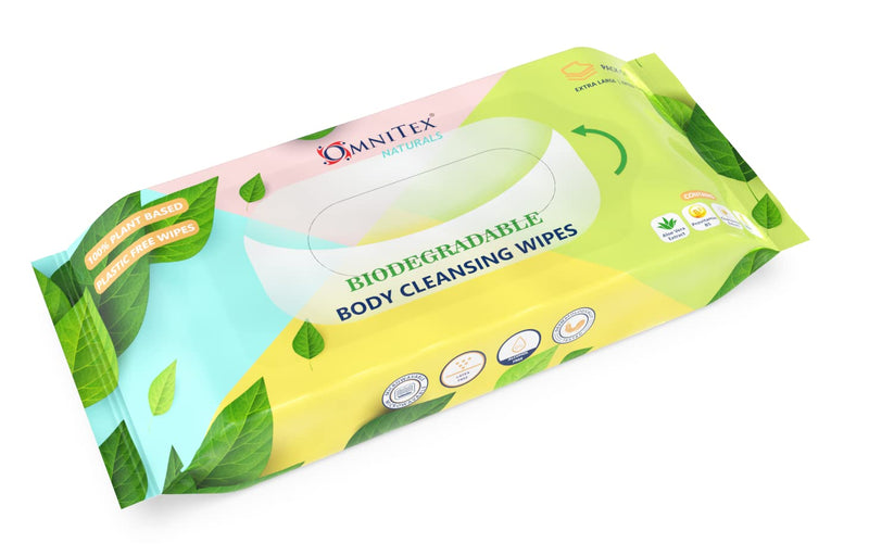 160x Omnitex Biodegradable Extra Large & Extra Thick Body Cleansing Wipes - Microwaveable | Rinse Free Wipes for Camping, Festivals, Elderly Bed Bath | Alcohol Free, With Aloe Vera & Vitamins | 4x40pk - NewNest Australia