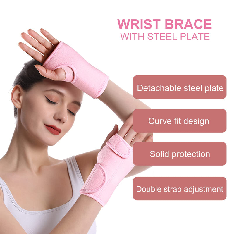 Wrist Splint Support Brace Compression Wrist Brace Elastic Adjustable Carpal Tunnel Support with Metal Strip for Sports, Fitness, Arthritis, Tendonitis One Size Single (Right Hand, Pink) Right Hand - NewNest Australia