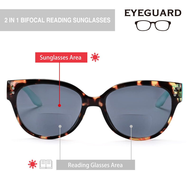EYEGUARD Bifocal Reading Sunglasses for Women, UV400 Protection Outdoor Glasses with Brown Tortoiseshell Frame/Metal decoration Sunreaders Green 1.0 x - NewNest Australia