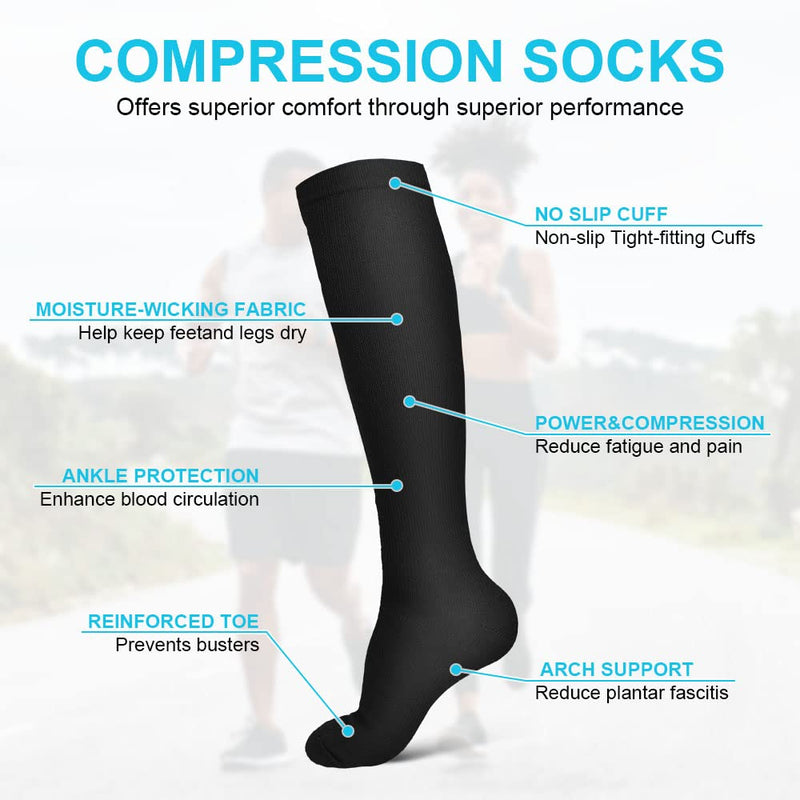 Acwoo Compression Socks For Men And Women, 6 Pairs Of Support Stockings, Medical Compression Socks, Black Thrombosis Socks With 15-20 Mmhg, Compression Socks For Nurse Accessories - NewNest Australia