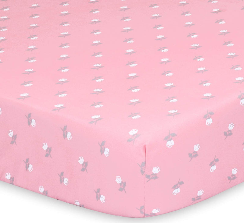 The Peanutshell Crib Sheet Set for Baby Girls | Pink Roses & Ditsy Floral | 2 Pack Set - NewNest Australia