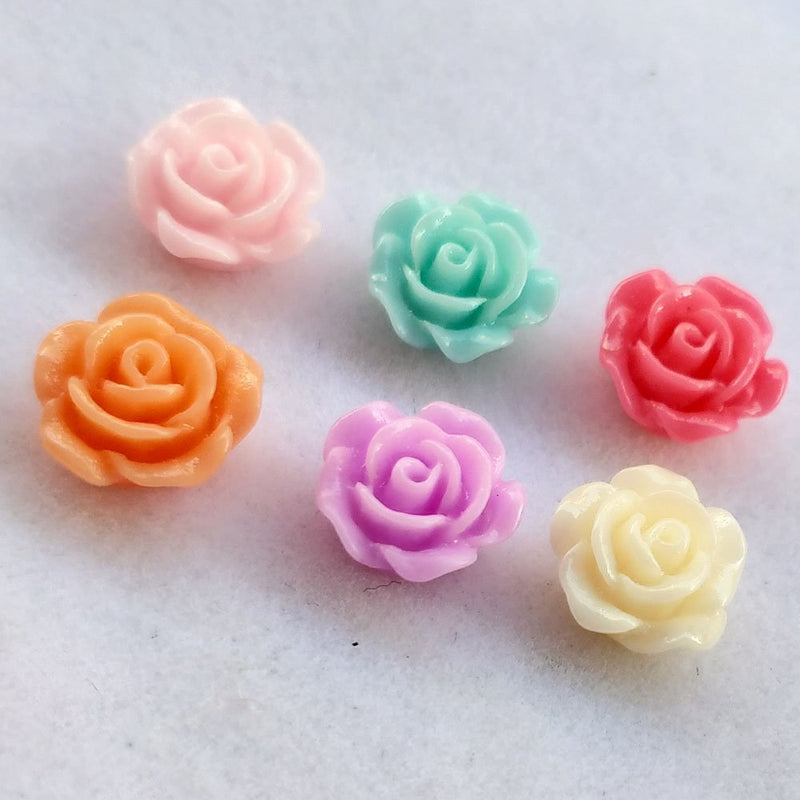 Chenkou Craft Random 100pcs Assorted of Color 8mm Rose Flower Resin Flat Back Flatbacks Loose Beads Kid's Bow DIY Craft (8mm) - NewNest Australia