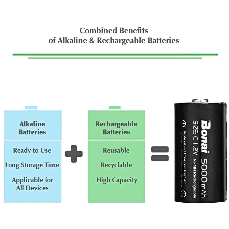 BONAI Rechargeable C Batteries 5,000mAh 1.2V Ni-MH High Capacity High Rate C Size Battery C Cell Rechargeable Batteries (8 Pack) - NewNest Australia