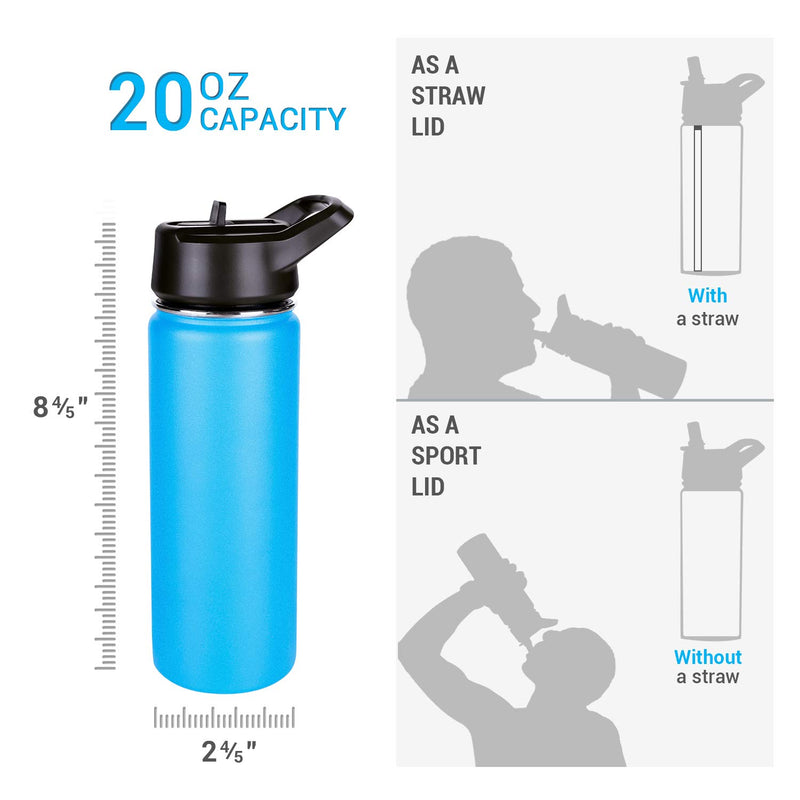 NewNest Australia - S.Y Home&Outdoor Insulated Water Bottle Stainless Steel Double Wall Vacuum Insulated Travel Sports Water Bottle with Straw Lid, BPA Free, Waterproof - 20oz Blue 20oz w/ Straw Lid 