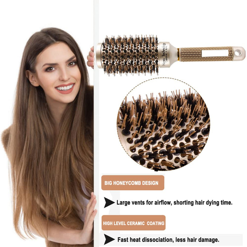 TEEROVA Ceramic & Ionic Round Barrel Hair Brush with Boar Bristle, Best Roller Hairbrush for Blow Drying, Curling&Straightening, Volume&Shine (2.1") 2.1 Inch - NewNest Australia