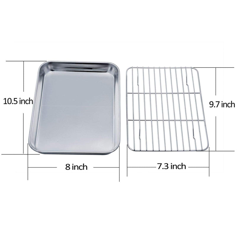 TeamFar Toaster Oven Pan Tray with Cooling Rack, Stainless Steel Toaster Ovenware broiler Pan, Compact 8''x10''x1'', Healthy & Non Toxic, Rust Free & Easy Clean - Dishwasher Safe - NewNest Australia