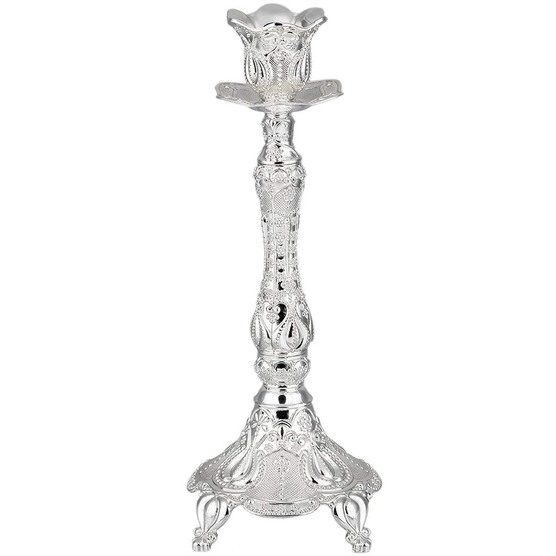 NewNest Australia - rockcloud Metal Taper Candle Holder Candlestick Floral Embossed,Home Decoration,9 inches,Silver Silver Tulip 