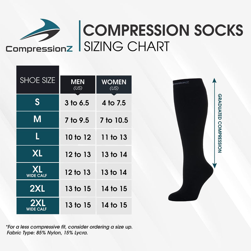 CompressionZ Compression Socks For Men & Women 30-40 mmHG Tight Stockings Black Small - NewNest Australia
