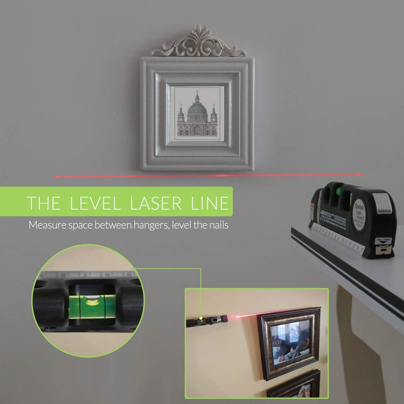 Laser Level, Qooltek Multipurpose Cross Line Laser 8 feet Measure Tape Ruler Adjusted Standard and Metric Rulers for hanging pictures - NewNest Australia