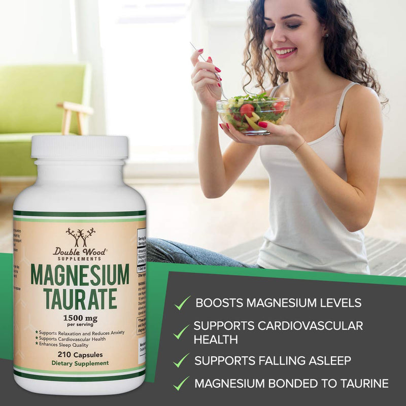 Magnesium Taurate Supplement for Sleep, Calming, and Cardiovascular Support (1,500mg per Serving, 210 Vegan Capsules) Manufactured in USA, by Double Wood Supplements - NewNest Australia