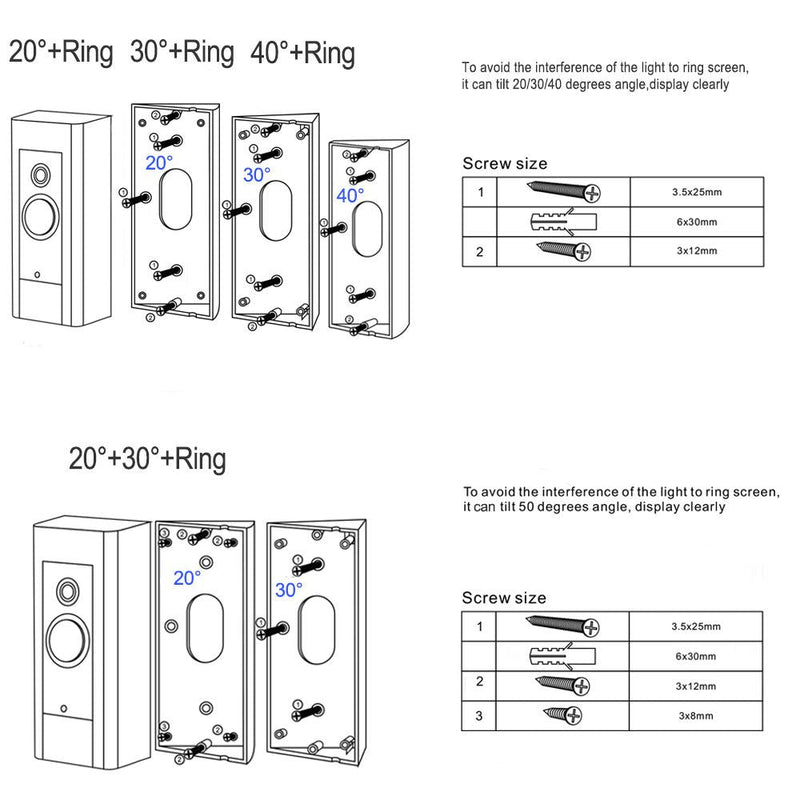 Doorbell Bracket Mount for Ring Video Doorbell Pro, Angle(20/30/40 Degree) Adjustment Adapter Mounting Plate Bracket Wedge Kit For Ring Video Doorbell Pro ONLY - NewNest Australia