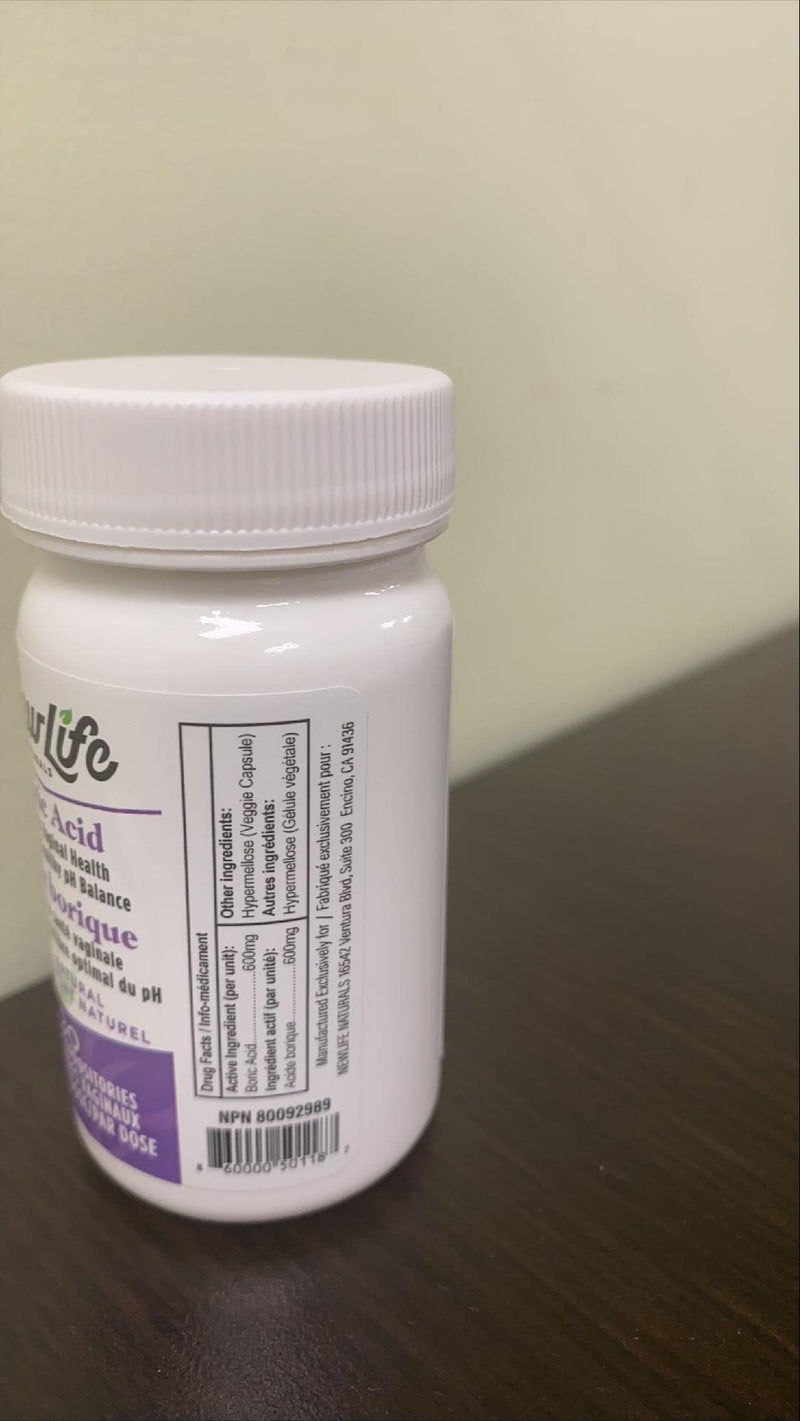 NewLife Naturals - Medical Grade Boric Acid Vaginal Suppositories - 600mg - 100% Pure Womens pH Balance Pills - Yeast Infection, BV -30 Capsules: Made in USA - NewNest Australia