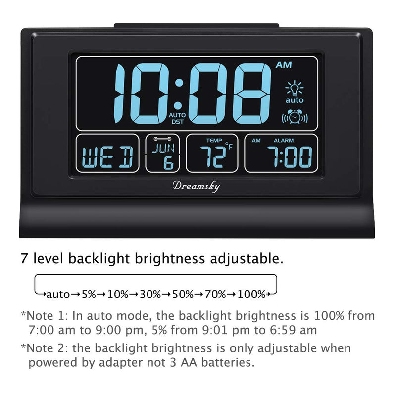 NewNest Australia - DreamSky Auto Set Digital Alarm Clock with USB Charging Port, 6.6 Inch Large Screen with Time/Date/Temperature Display, Full Range Brightness Dimmer, Auto DST Setting, Snooze, Backup Batteries,12/24Hr Black 