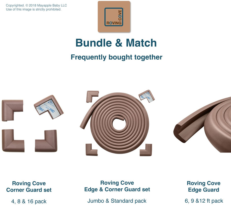 Roving Cove Table Corner and Edge Protectors (15ft Edge + 4 Corners), Heavy-Duty, Soft NBR Rubber Foam, Baby Proofing Furniture and Fireplace, 3M Adhesive, Coffee Brown 15 feet - NewNest Australia