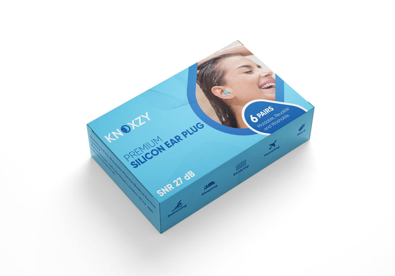 Knoxzy Silicone Ear Plugs for Sleeping Re-Usable Waterproof Noise Cancelling Premium Moldable Ear Plugs for Sleeping, Travelling, Studying Noise Reduction 6 Pair (Pack of 1) - NewNest Australia